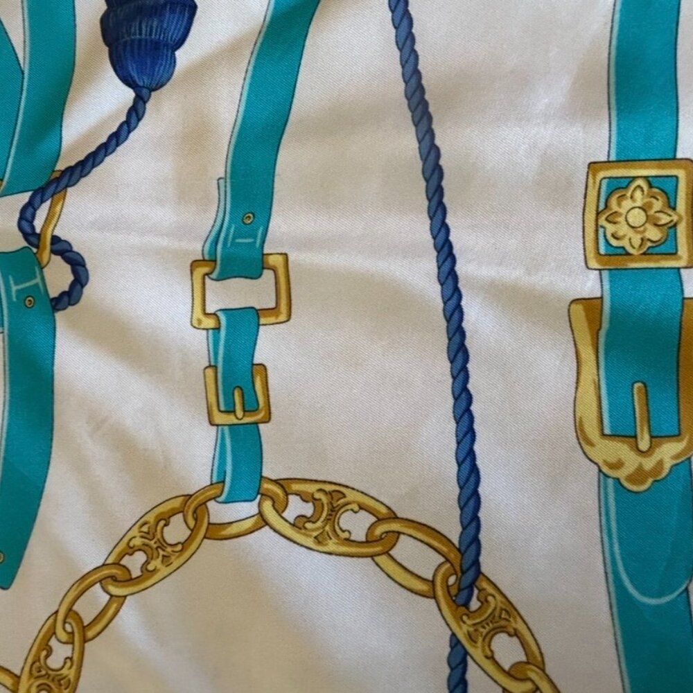 Vintage Celine Paris Equestrian Motif Silk Scarf, ~ 34 x 34 - Picture 8 of 16
